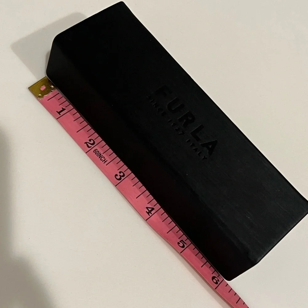 Furla authentic glasses case, hard shell, black, velour interior 6”x1.5”x2”